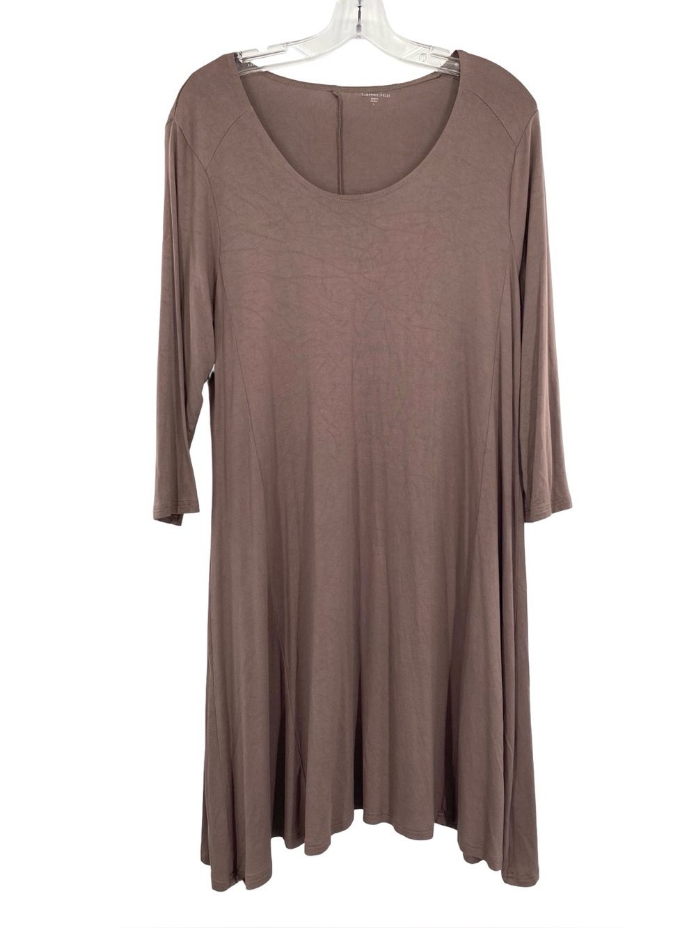 Garnet Hill Shirt Dress Asymmetrical Taupe Quarter Sleeve Size Large